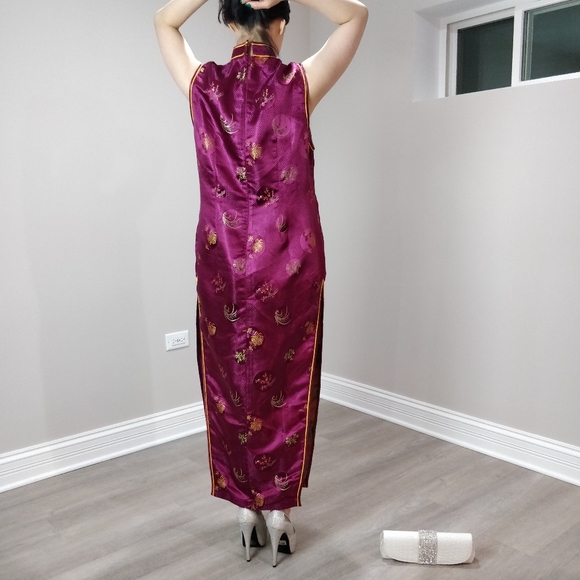 NWT Shiny purple sleeveless qipao cheongsam - Picture 7 of 11